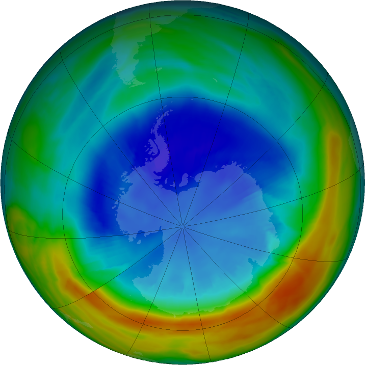Antarctic ozone map for 30 August 2019